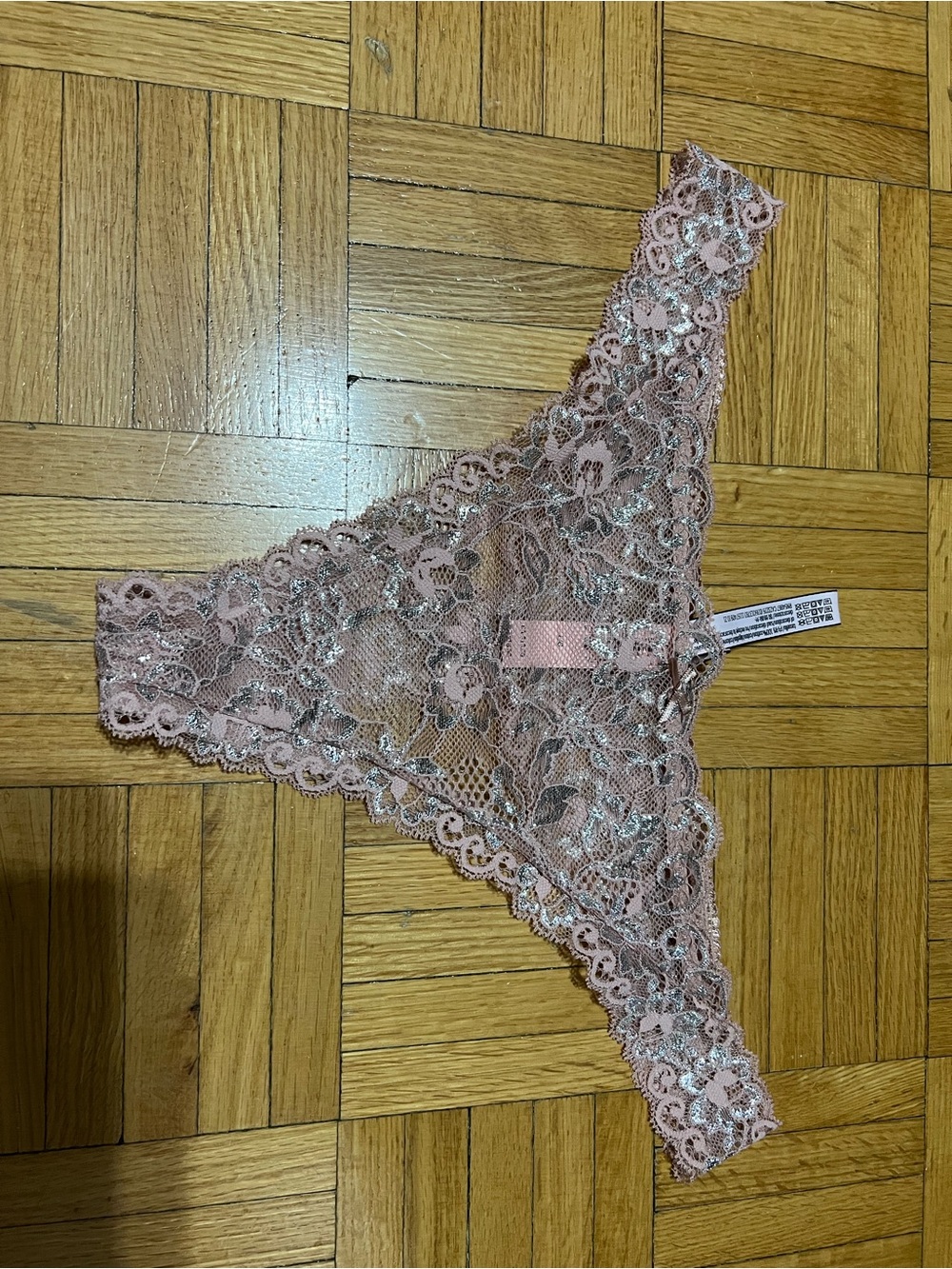 Victoria's Secret Dusty Rose Lace Thong with Metallic Accents